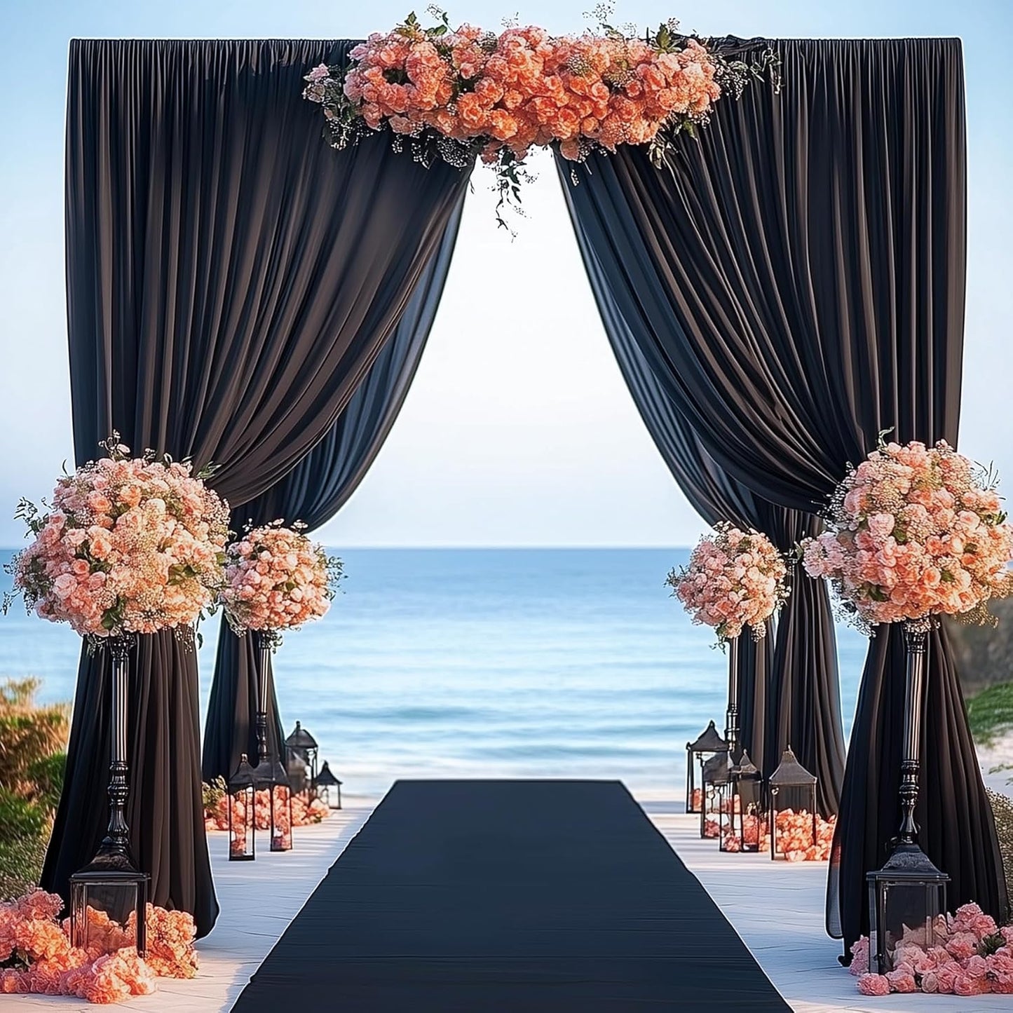 30ftx15ft Wrinkle Free Black Backdrop Curtain, 6 Panels 15FT Height Black Wedding Backdrop Drapes, Silky Polyester Back Drop Cloth for Birthday Photography Background Party Backdrop Draping
