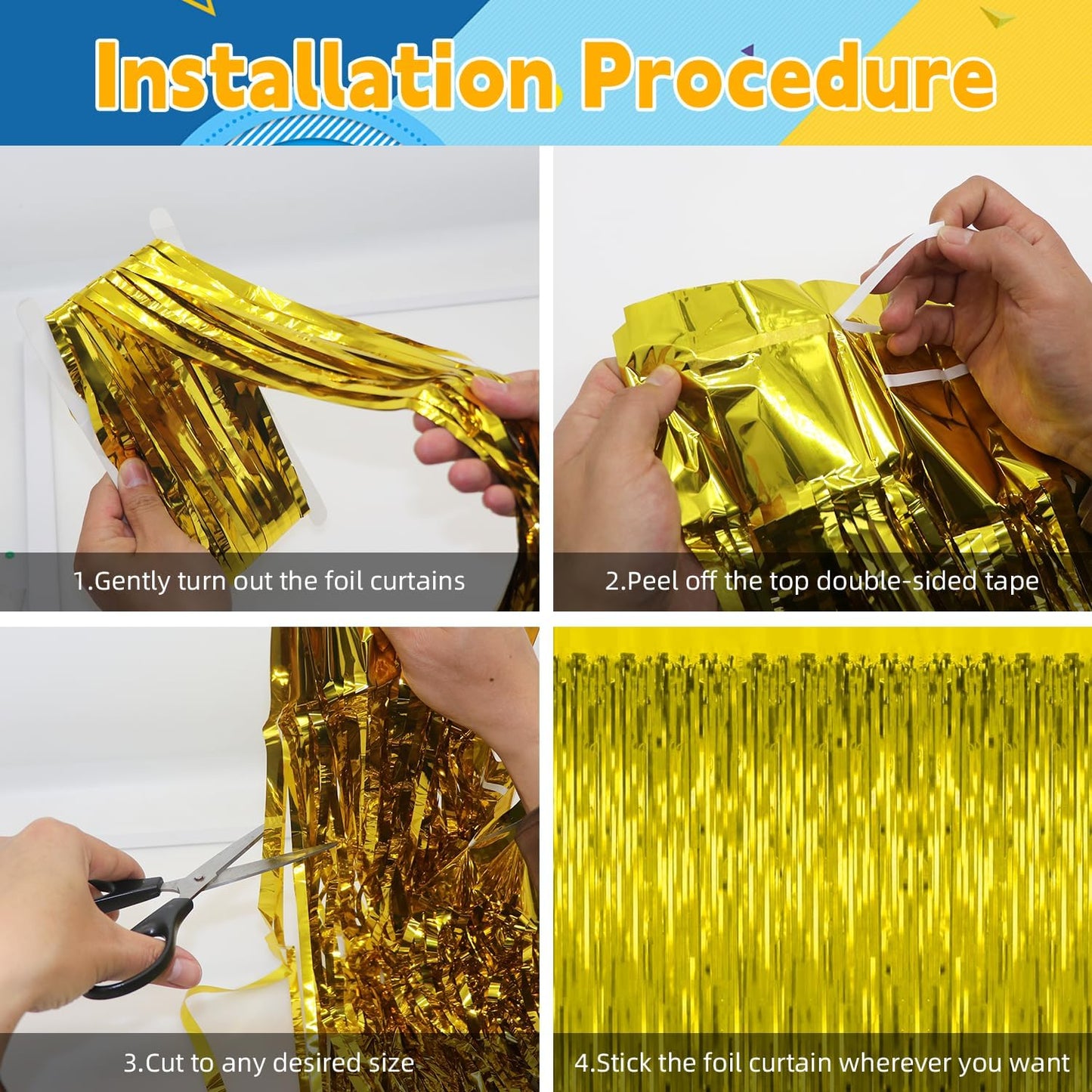 5 Pack Gold Fringe Curtain Backdrop Birthday Bachelorette Party Decorations Metallic Tinsel Streamers Foil Backdrop Christmas Graduation Wedding New Year Party Decorations