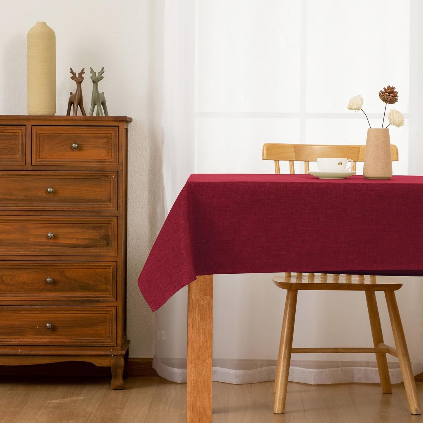 Hiasan 2 Pack Faux Linen Rectangle Tablecloth - Wrinkle and Stain Resistant Washable Table Cloth for Kitchen Dining Room Holiday Table Cover for Party Dinner, Red, 54 x 120 Inch