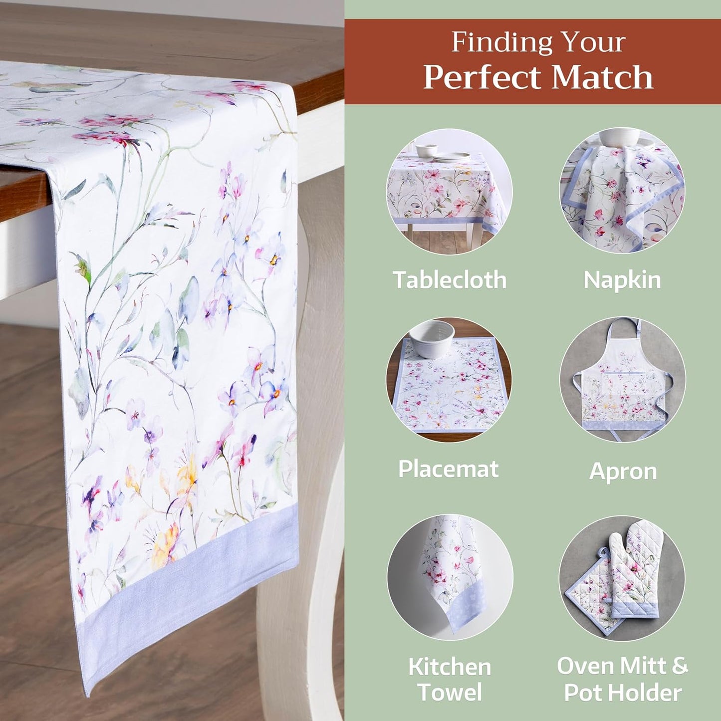 Maison d' Hermine Table Runner 100% Cotton Double Layer Table Runners 108 inches Long Decorative for Home Kitchen Dining Party Wedding Bridal Shower Spring Summer (Summer Floral, 14.50" x 108")