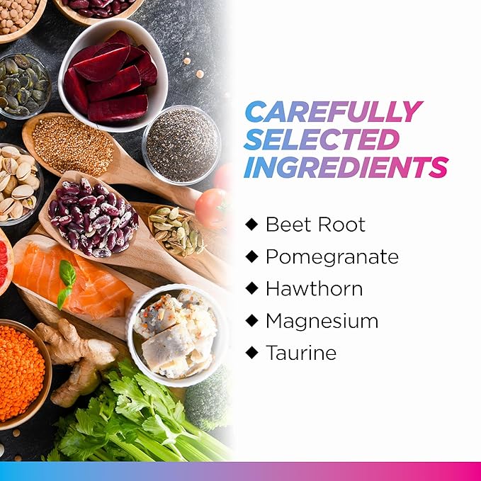 Livingood Daily Blood Pressure Support, Heart Health Supplement for Men & Women with Beet Root, Pomegranate, Hawthorn, Magnesium & Taurine, Cardiovascular Support Formula, Vegan, 120 Capsules