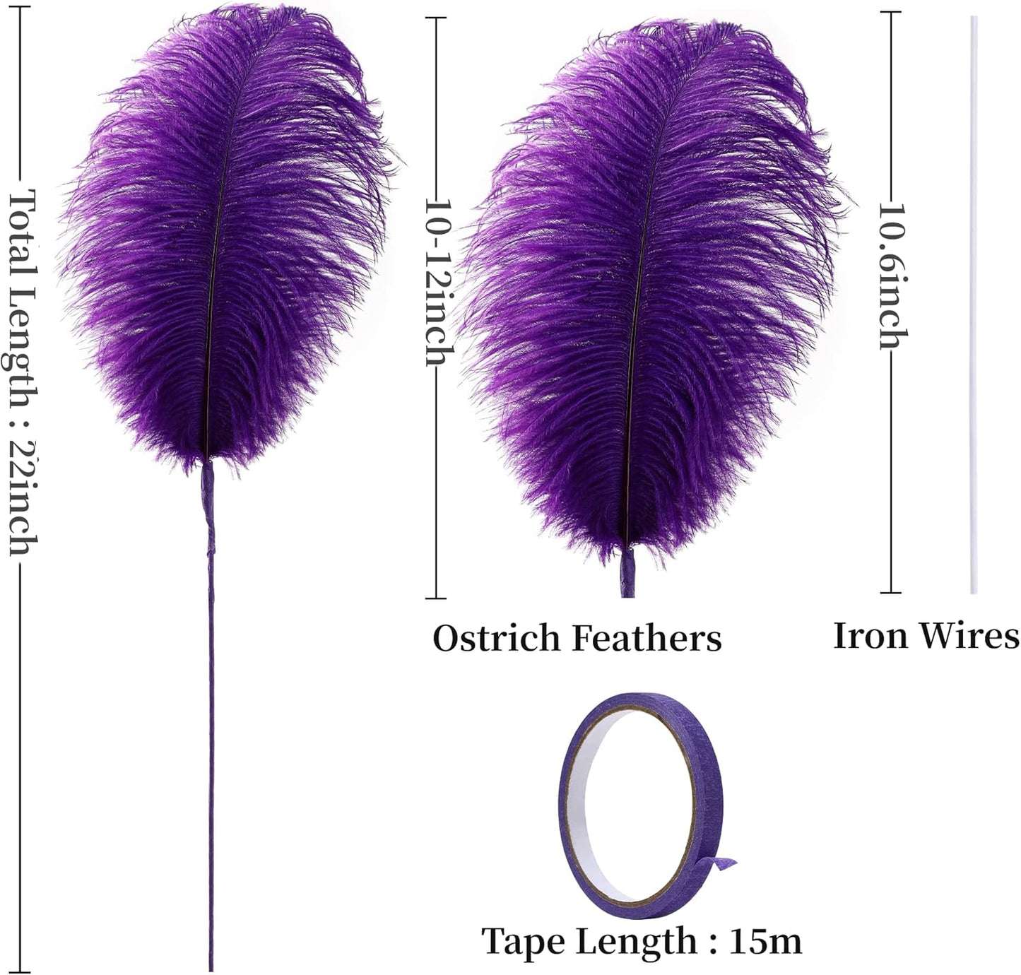 Holmgren Purple Large Ostrich Feather - 20pcs Making Kit 22 Inch Large Ostrich Feathersfor Crafts Floral Arrangement, Wedding Party Centerpieces Home Decorations (Purple)