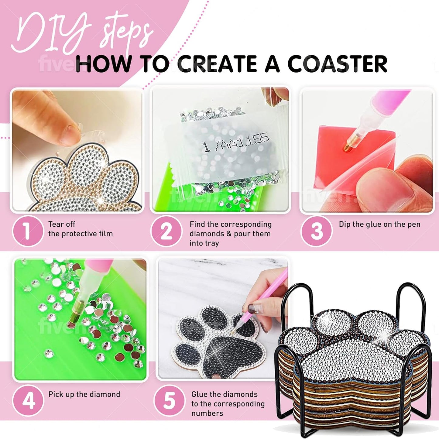 10 pcs Diamond Painting Coasters | Diamond Art Coasters | Dog Paw Diamond Art Painting | Perfect Art Craft Gift for Dog Lover, Dad, Mom, Grandparents, Brother, Sister.