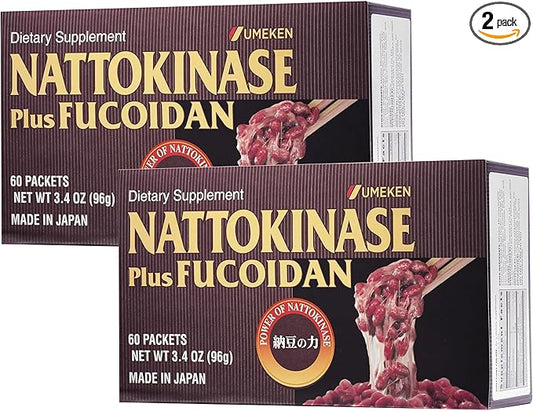 Nattokinase Plus Fucoidan for Circulatory Support, 2500FU Natto, Blood Circulation Supplements, Odor Free & Easy to Take Nattokinase Supplement, Okinawan Fucoidan, 60 Count, Pack of 2