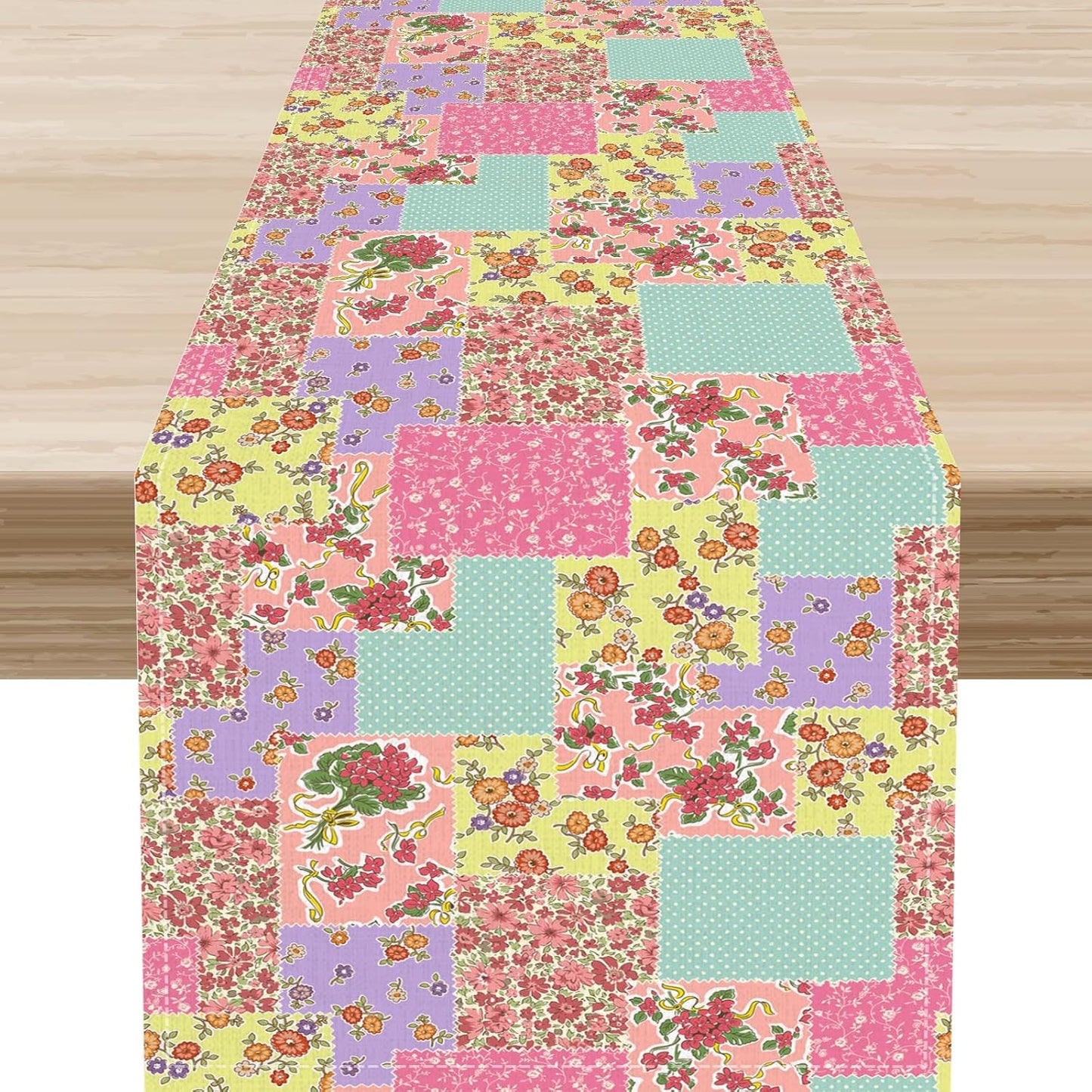 Boho Patchwork Table Runner, Vintage Farmhouse Colorful Wildflowers Bohemian Paisley Flower Table Center Decor for Home Kitchen Dining Patio Holiday Party Indoor Table Decorations, 13"x36" Inch