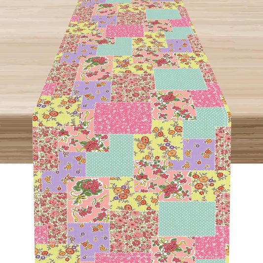 Boho Patchwork Table Runner, Vintage Farmhouse Colorful Wildflowers Bohemian Paisley Flower Table Center Decor for Home Kitchen Dining Patio Holiday Party Indoor Table Decorations, 13"x108" Inch