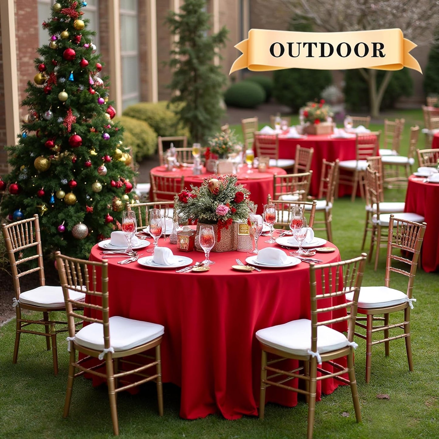 sancua 6 Pack Christmas Red Round Tablecloth 90 Inch, Stain and Wrinkle Resistant Table Cloth - Washable Polyester Decorative Fabric Table Cover for Dining Tables, Buffet Parties and Camping