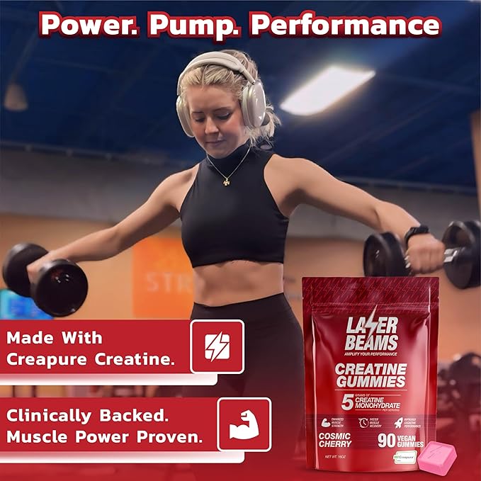 Creatine Monohydrate Gummies for Women & Men - 5g Creapure Creatine per Serving - Vegan, Cosmic Cherry Flavor - Boost Muscle Strength, Endurance, Recovery & Mental Focus (90 Gummies)