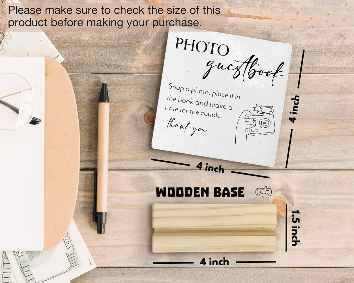 Wedding Guestbook Desk Decor, Wedding Guest Book Sign Wood Plaque, Guest Book Signs forWedding, Photo Guestbook WeddingWooden PlaqueSign with Wood Stand for WeddingReception Decor