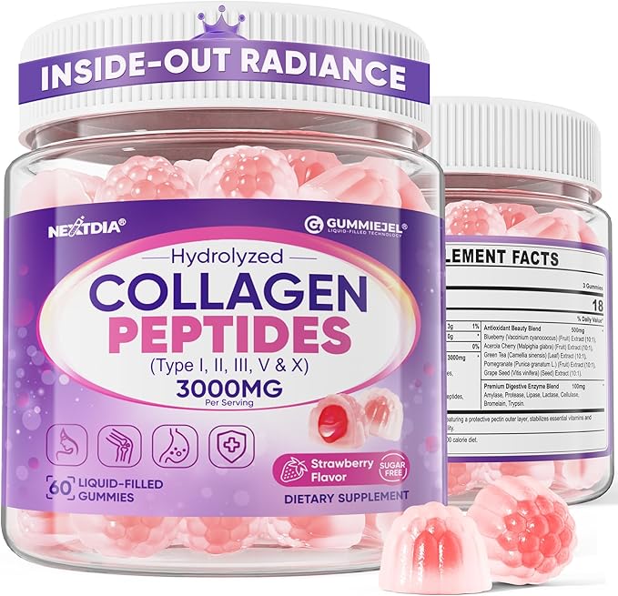 Collagen Gummies for Women & Men 3000mg, Hydrolyzed Collagen Peptides with Antioxidant Blend & Digestive Enzymes, Multi Collagen (Type I,II,III,V,X) for Anti-Aging, Hair, Skin, Nails, Sugar Free,60Cts