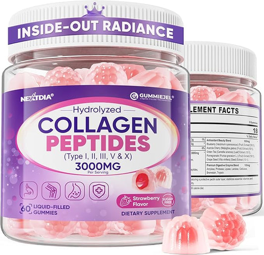 Collagen Gummies for Women & Men 3000mg, Hydrolyzed Collagen Peptides with Antioxidant Blend & Digestive Enzymes, Multi Collagen (Type I,II,III,V,X) for Anti-Aging, Hair, Skin, Nails, Sugar Free,60Cts