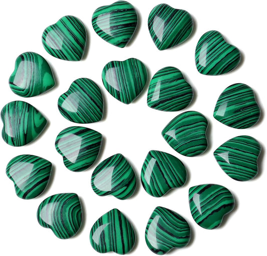 YATOJUZI 20PCS Malachite Heart Healing Crystals Malachite Crystal Set Green Love Stones Polished Stone Bulk Wholesale Mini Pocket Gemstones Reiki Energy Gifts for Women