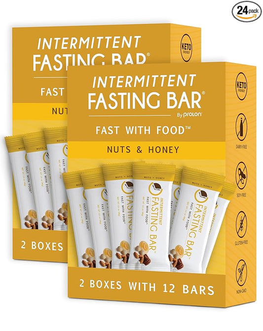 Prolon Fasting Bars | 6g Protein, 8g Fiber | Keto-Friendly, Gluten-Free, Dairy-Free, Plant-Based | Nutrition for Intermittent Fasting | Formulated to Not Break Your Fast | Nuts & Honey (24 Count)