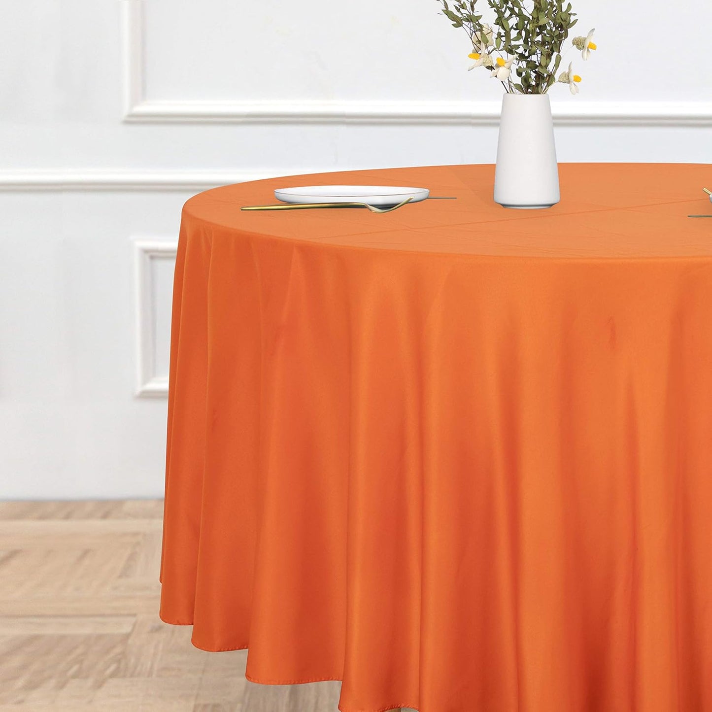 sancua Round Tablecloth - 108 Inch - Water Resistant Spill Proof Washable Polyester Table Cloth Decorative Fabric Table Cover for Dining Tables, Buffet Parties and Camping, Orange