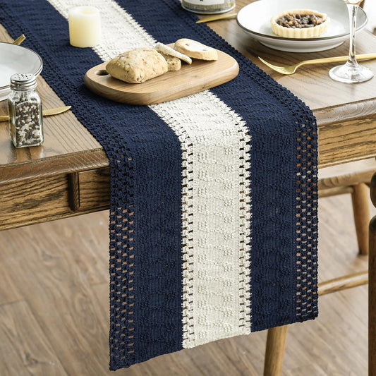 Artoid Mode Dark Blue Farmhouse Rustic Table Runner, Seasonal Hollow Kitchen Dining Table Decoration for Home Party Decor 12x36 Inch