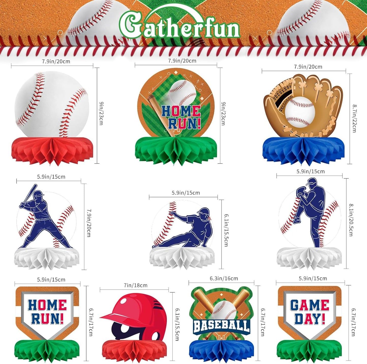 Baseball Party Supplies:Baseball-Themed Honeycomb Centerpiece for Baseball Birthday & Gameday Celebrations - Essential Decorations & Favors