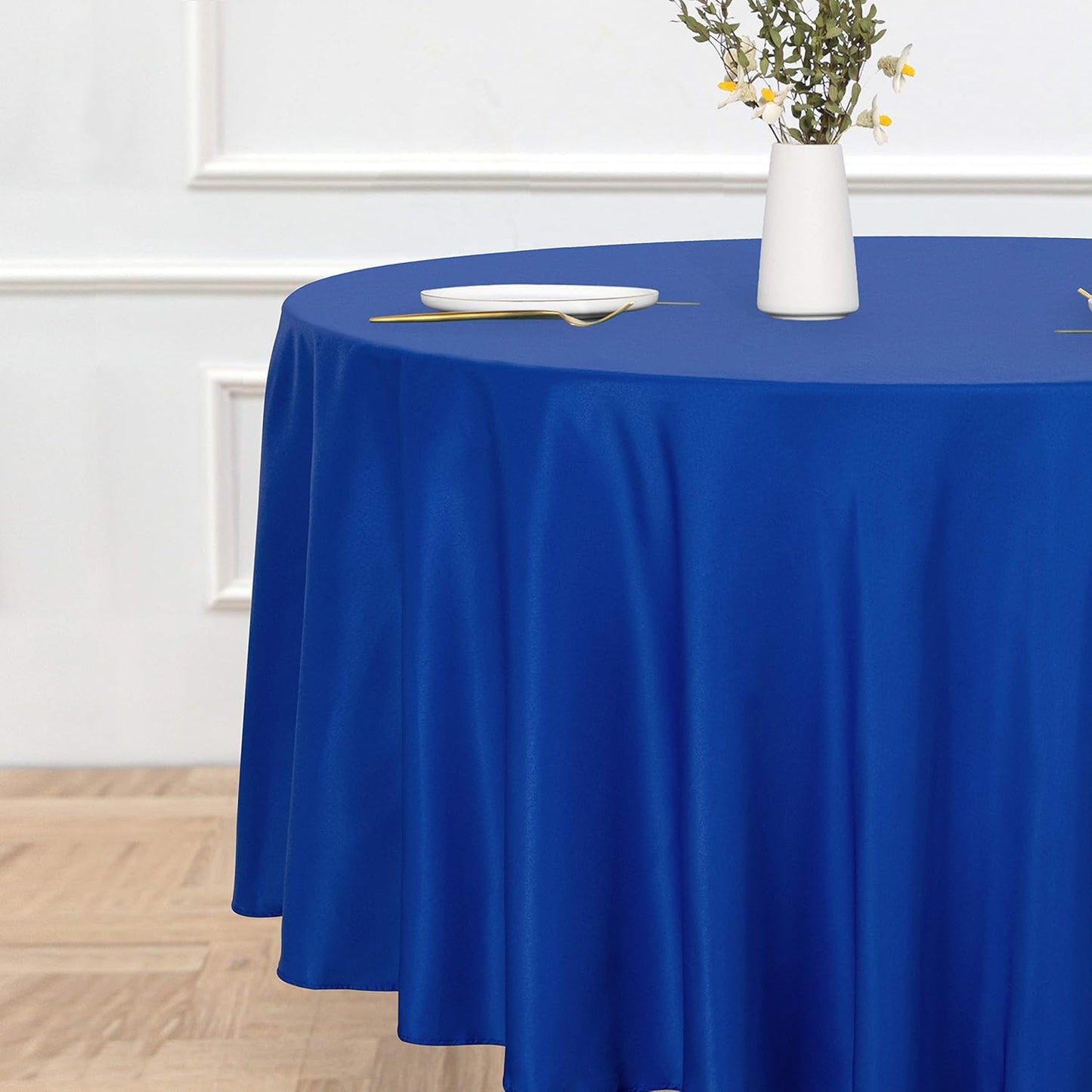 sancua Round Tablecloth - 120 Inch - Water Resistant Spill Proof Washable Polyester Table Cloth Decorative Fabric Table Cover for Dining Tables, Buffet Parties and Camping, Blue