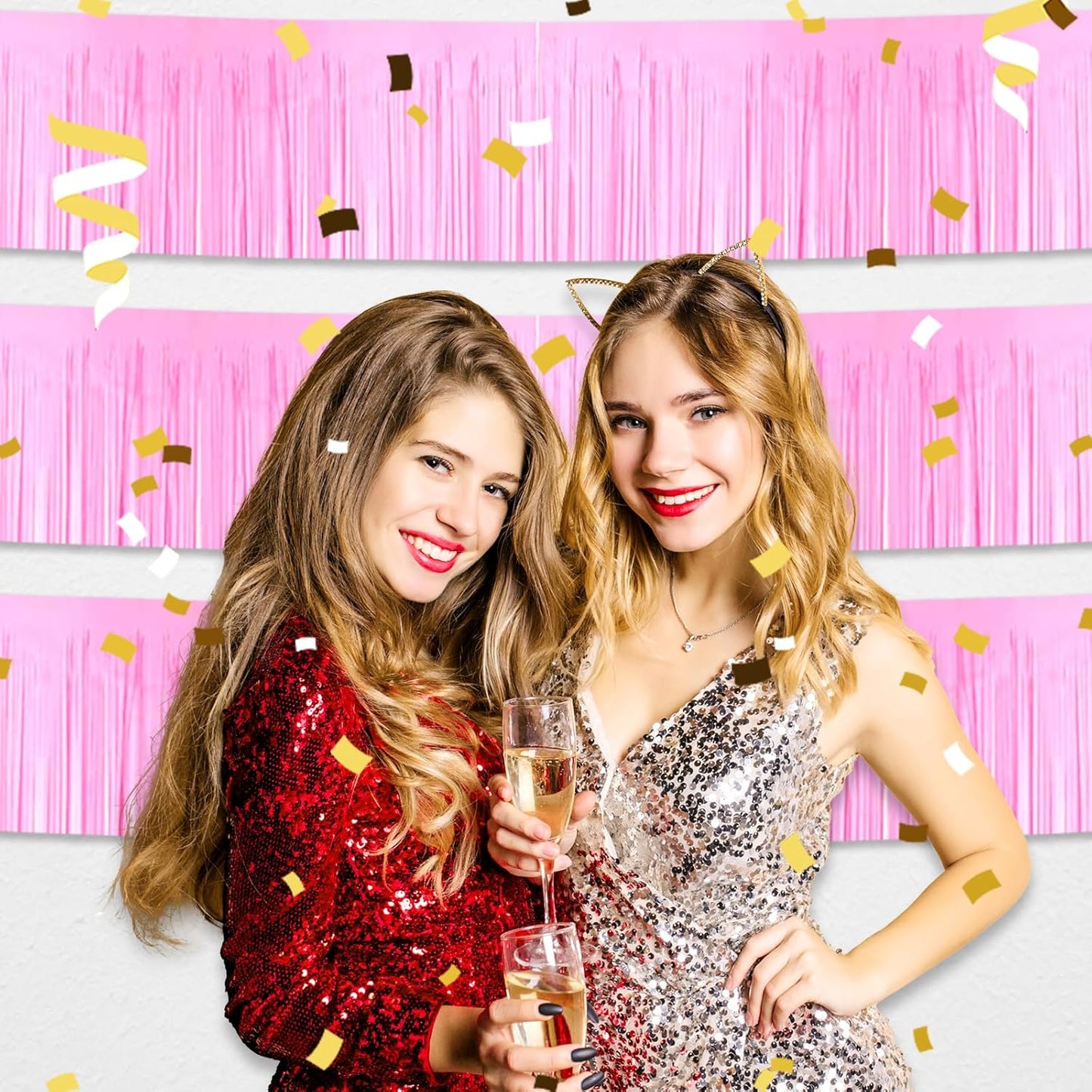 3 Pack 10 Long Macaron Pink Metallic Foil Fringe Garland Wall Hanging Tassle Banner, Mother's Day, Easter, Parade Floats, Birthday, Theme Party, Wedding Party Decorations