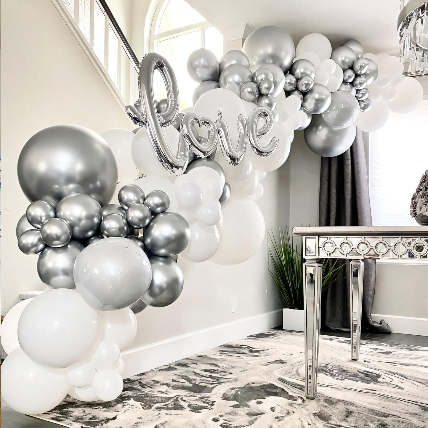 110pcs Metallic Silver Balloons 12 Inch Silver Latex Balloon Garland Arch Kit for Birthday Baby Shower Wedding Anniversary Graduation Party Decorations