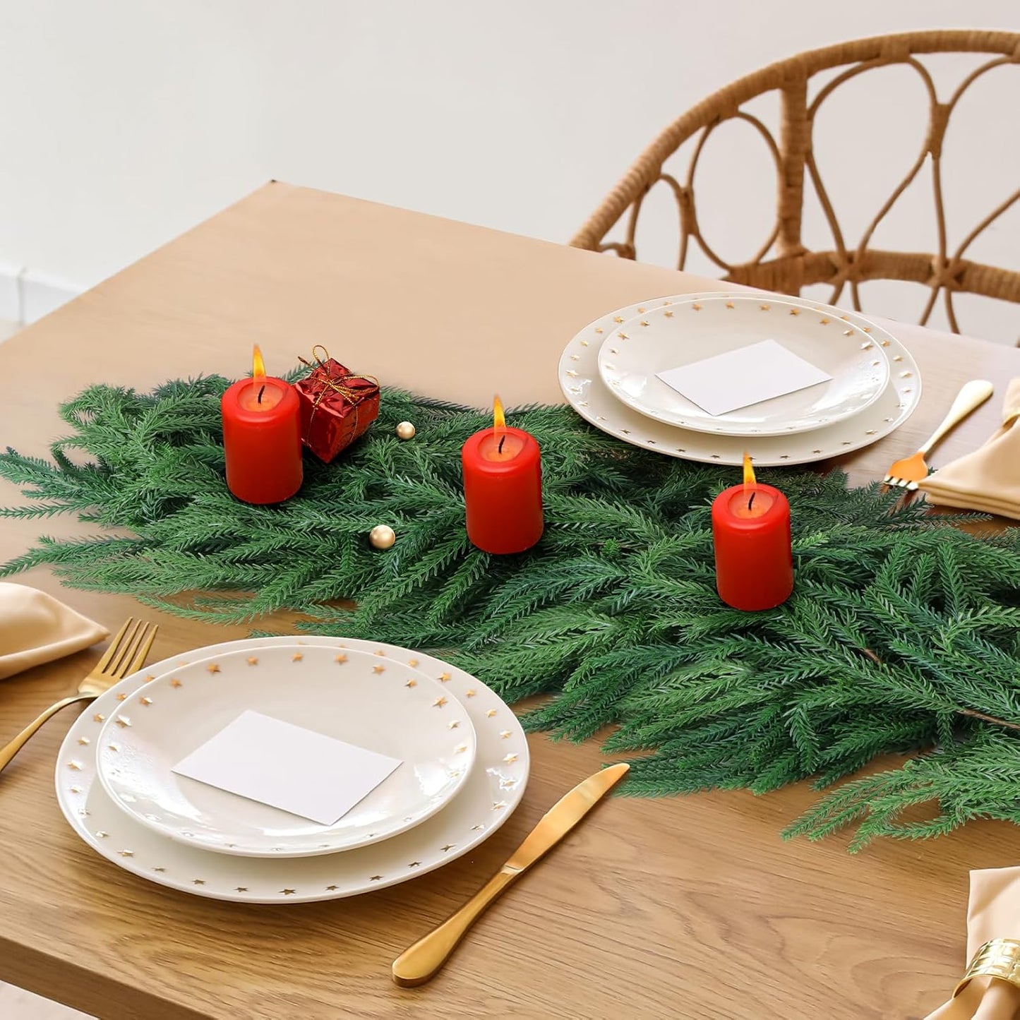 2 Pack Christmas Norfolk Pine Garlands 9FT, Real Touch Artificial Greenery Garland – Full Evergreen Pine Garland for Mantle, Fireplace, Table, Wall, Stairs & Outdoor Holiday Décor