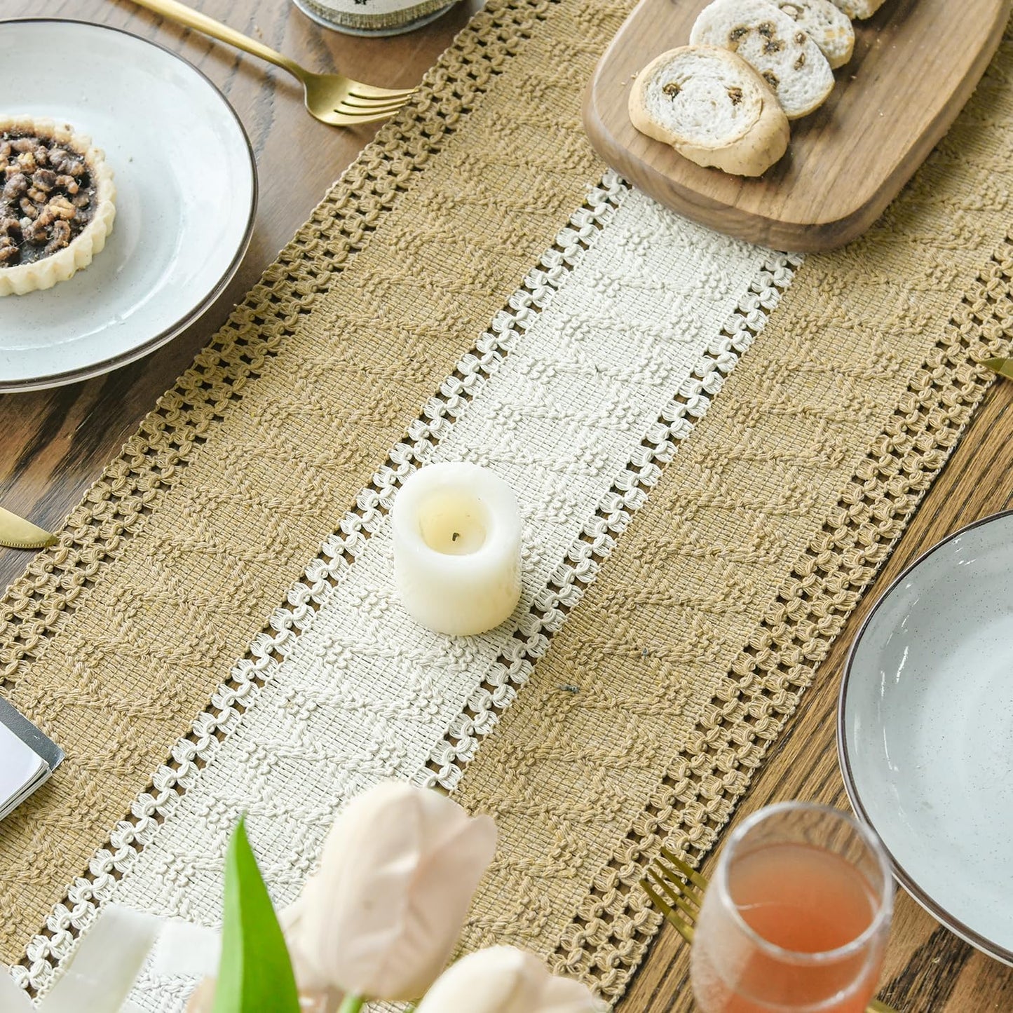 Artoid Mode Burlap Brown Farmhouse Rustic Table Runner, Seasonal Hollow Kitchen Dining Table Decoration for Home Party Decor 12x60 Inch