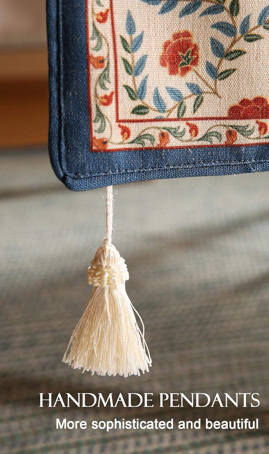 patdrea Designer Vintage Bright Farmhouse Extra Long Linen Table Runner 118 Inch Long, Maroon Floral Pattern Table Mat, Decor for Kitchen Dining Coffee Table Cabinet Banquet Christmas ,16"*118"