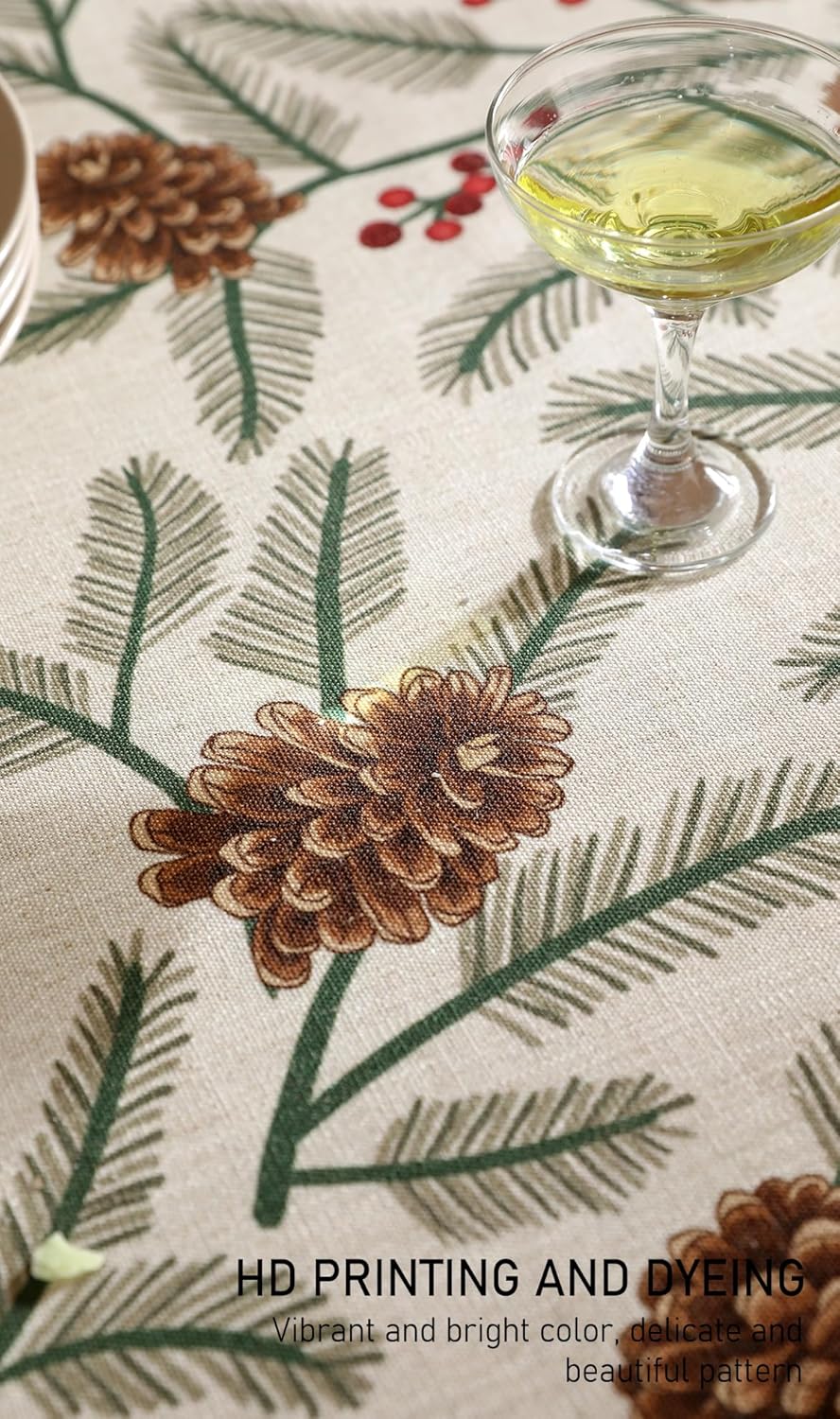 ISAENNE Designer Christmas Beige Linen Small Round Tablecloth,Pinecones Pattern Indoor Tablecloths,Washable Decor Table Cloth for Dining Thanksgiving Kitchen Christmas,Diameter 55"-Carol B