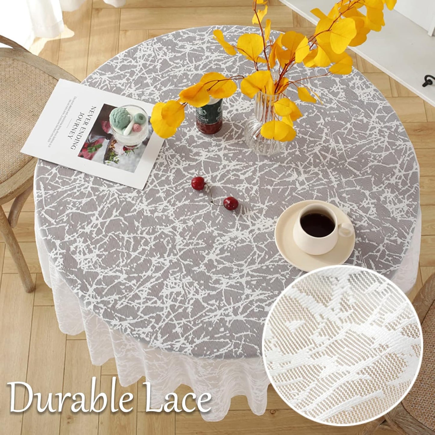 Jeloris Round Lace Tablecloth with Elegant Scalloped Bottom for Any Special Event Such as Wedding, Birthday Party, Baby Shower, Anniversary (60 inch, Style 3)
