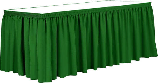 Ultimate Textile Pleat Polyester Fabric Table Skirt - Machine Washable Flame Resistant with Clips for Events, Weddings & Trade Shows, Cut & Sewn in Paterson, NJ - Emerald, 17' Shirred Pleat
