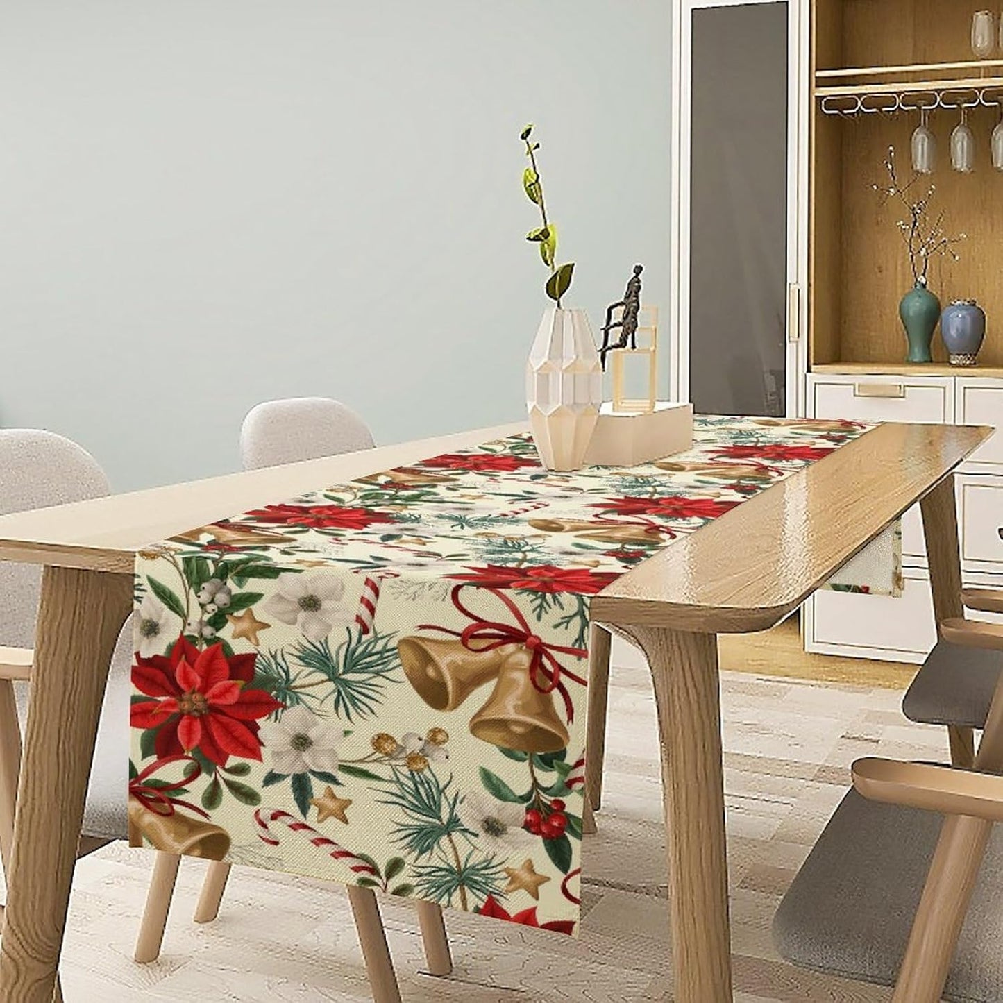 Christmas Table Runner, Seasonal Winter Xmas Holiday Kitchen Dining Table Decoration for Home Party Decor 13x36 Inch