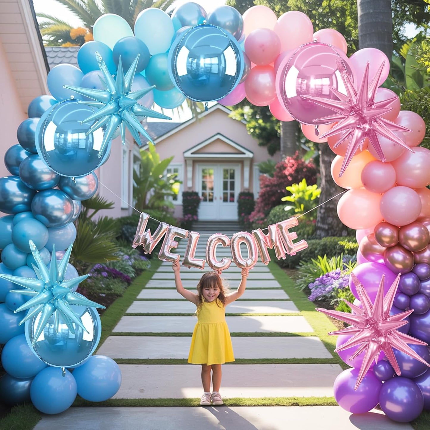 6Pcs Pink Blue Foil Balloons,22Inch Blue Pink 4D Round Ball Balloon and Explosion Star Balloon for Gender Reveal Birthday Wedding Baby Shower Anniversary Decorations