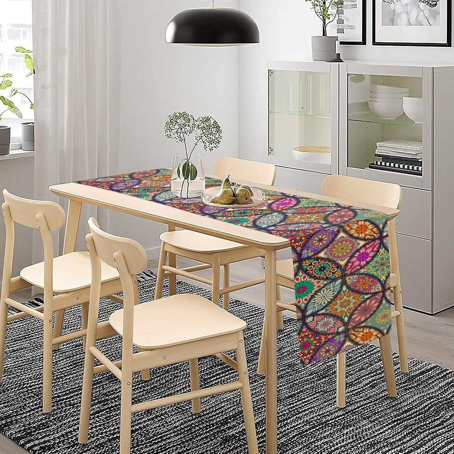 Boho Floral Table Runner,Colorful Flower Retro Bohemian Table Cloth Kitchen Dining Table Home Party Decoration 13x72 Inch