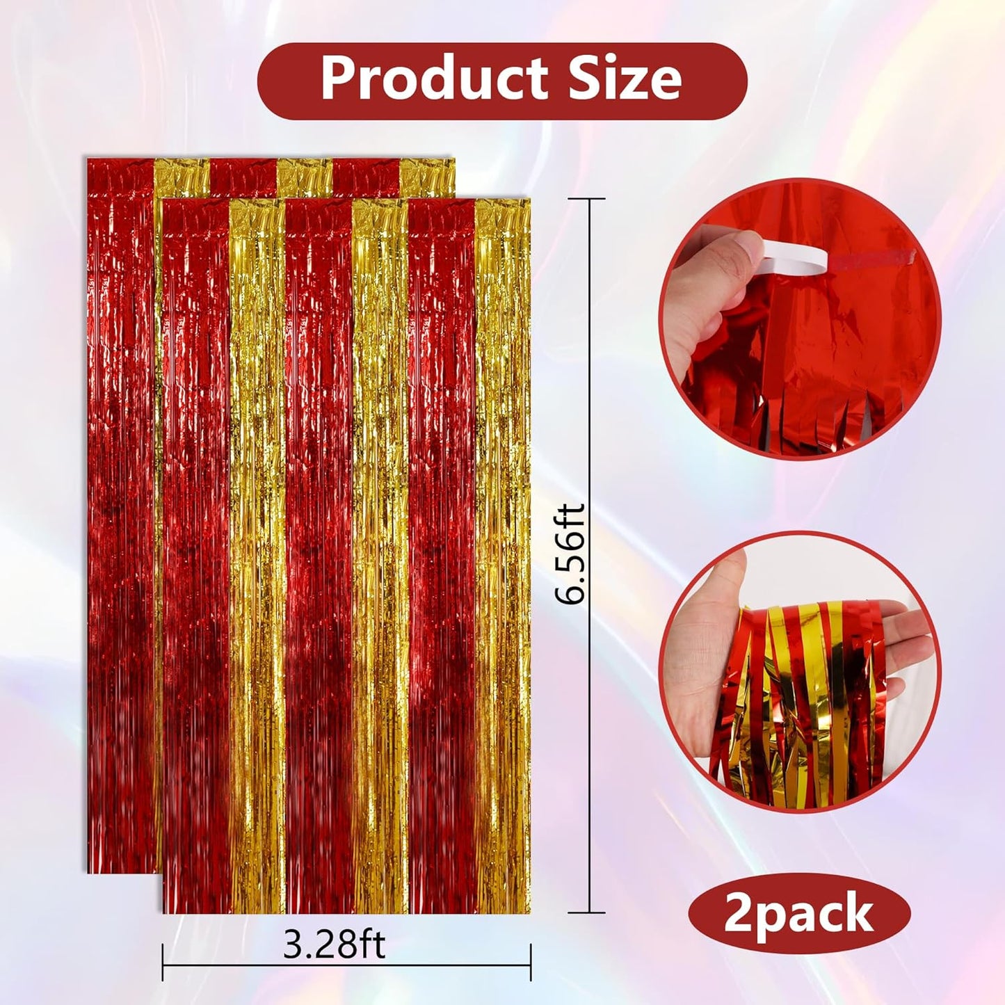 BEISHIDA Red Gold Door Streamers Backdrop Foil Fringe Tinsel Party Streamers Curtains Photo Backdrop for Birthday Graduation Christians Party Decoations