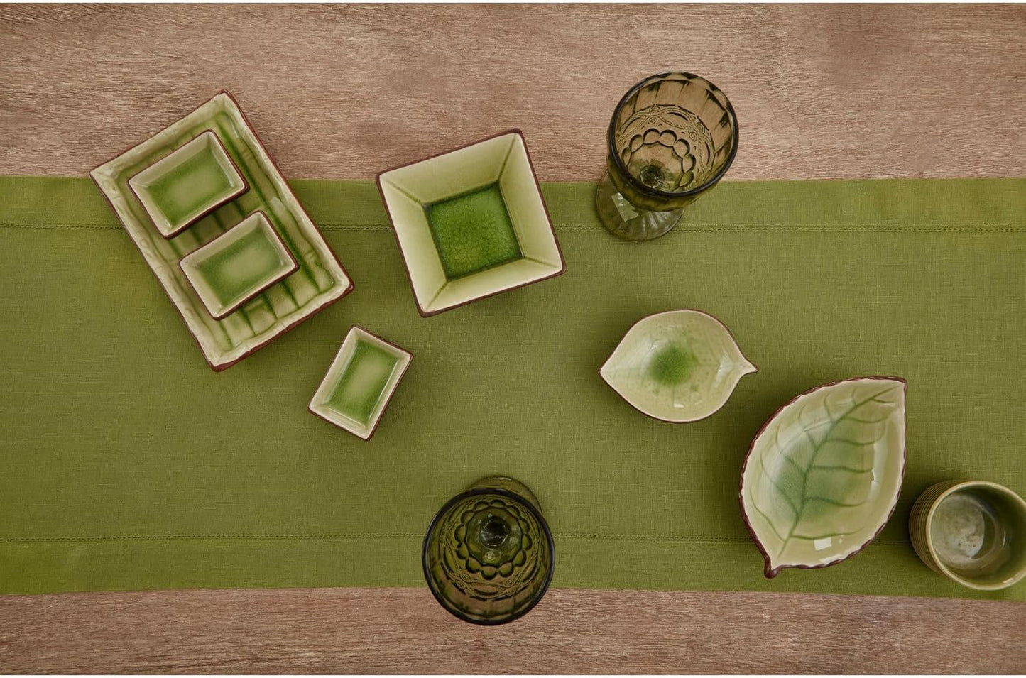 Solino Home Linen Hemstitch Table Runner 36 Inches - 100% Pure Linen Avocado Green Table Runner 14 x 36 Inch Ideal for Dresser and Coffee Tables - Fall, Autumn, Thanksgiving - Classic Hemstitch