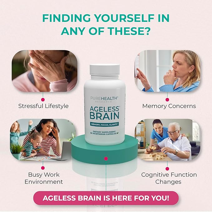 Ageless Brain Supplements for Memory and Focus - Nootropic Brain Health Supplement for Adults - with Bacopa Monieri, Alpha GPC, L-Tyrosine, Vitamin B6, Niacin & More, 60 Capsules