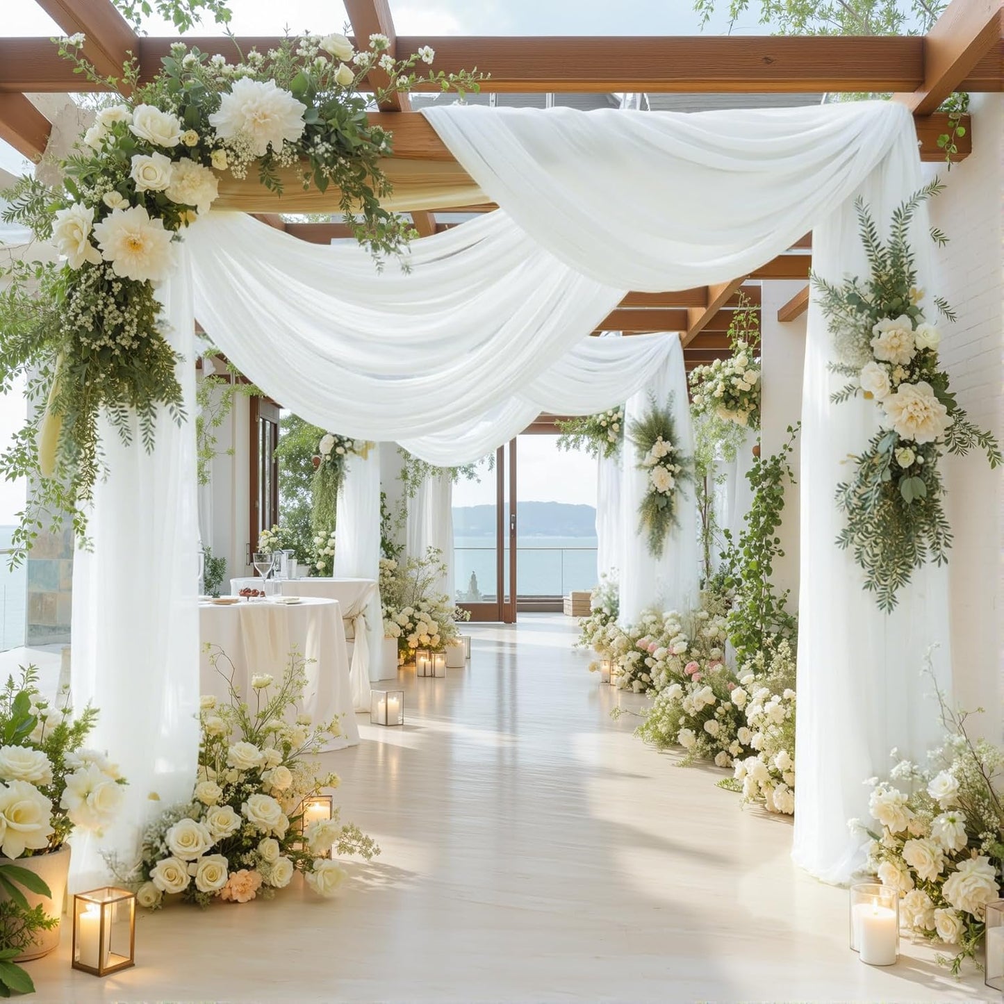 2 Panels Wedding Arch Draping Fabric White Sheer Backdrop Curtain Arch Drape for Wedding Ceremony Reception,Bridal Shower Party Decorations 28" X 19ft