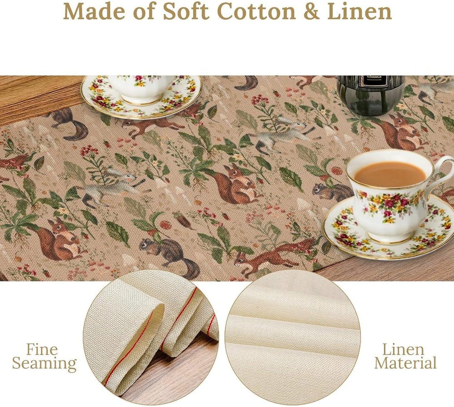 Rustic Forest Table Runner, Farmhouse Wild Woodland Animals Country Deer Fox Rabbits Watercolor Table Center Decor for Home Kitchen Dining Patio Holiday Party Outdoor Table Decorations, 13"x36" Inch