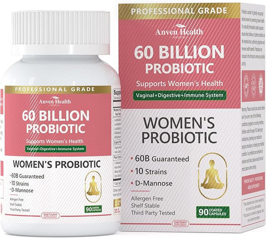 Probiotics for Women Digestive Health - 60 Billion Vaginal Probiotic Organic Prebiotics with Cranberry & D-Mannose for Gut, Urinary, Immune Health, Vegan & Non-GMO | 90 Capsules