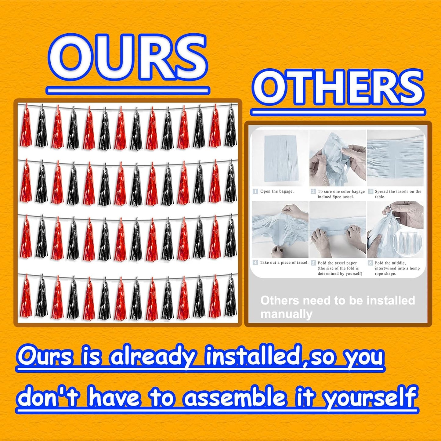 4P Black red Foil Fringe Tassel Banner Garland Metallic Tinsel Streamers Wall Hanging Curtain Backdrop Banner for Parade Floats, 2024 Graduation Decorations, Father's Day Party Decoration