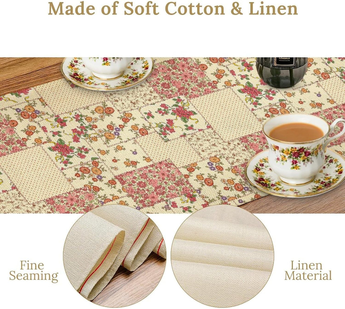 Boho Patchwork Table Runner, Vintage Farmhouse Colorful Wildflowers Bohemian Paisley Flower Table Center Decor for Home Kitchen Dining Patio Holiday Party Indoor Table Decorations, 13"x36" Inch