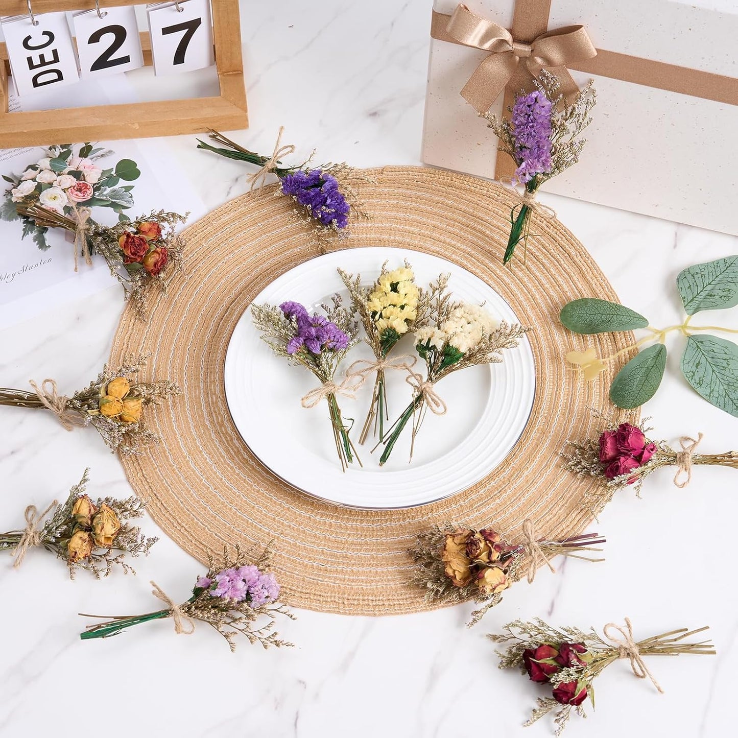 12/24 PCS Charming Dried Flowers Bouquet for Vase Various Dried Wildflowers with Stems Mini Handmade Wildflowers Natural Real Flowers Bulk Flowers Craft (Forget Me Not, 12 PCS)