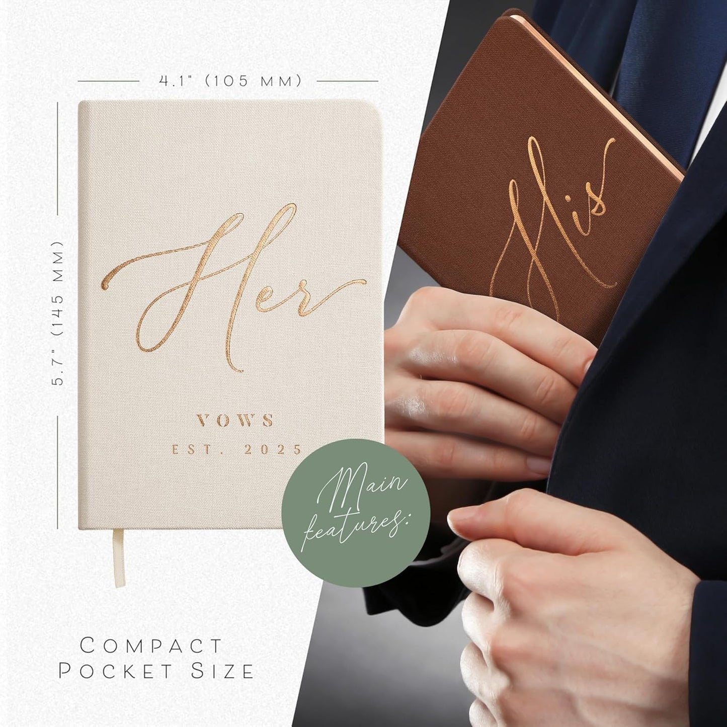 Custom 2025 Vow Books His & Hers - Ivory & Terracotta Linen Wedding Vow Books, Wedding Accessories for Brides & Grooms, His & Hers Gifts - Wedding Registry Must Haves 2025 & Elopement Essentials