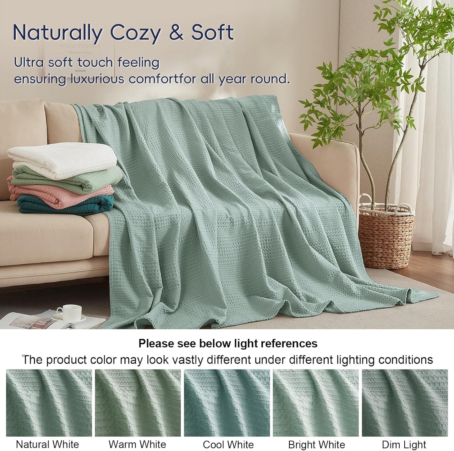 PHF Lightweight Waffle Weave Blanket Twin Size, Breathable & Ultra Soft, 66"x 90" Soft & Cozy Thin Blanket for All Season & Hot Sleepers, Bed, Home Decor - Aqua Gray