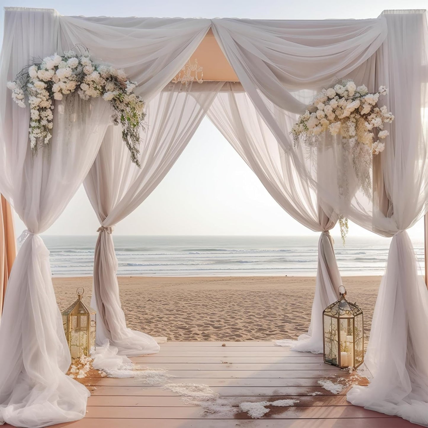 PARTISKY 10ftx7ft Taupe Chiffon Backdrop Curtains, Wrinkle-Free Sheer Fabric Photo Drapes for Wedding Ceremony Arch Birthday Baby Shower Photography Stage Decor 5ft x 7ft, 2 Panel