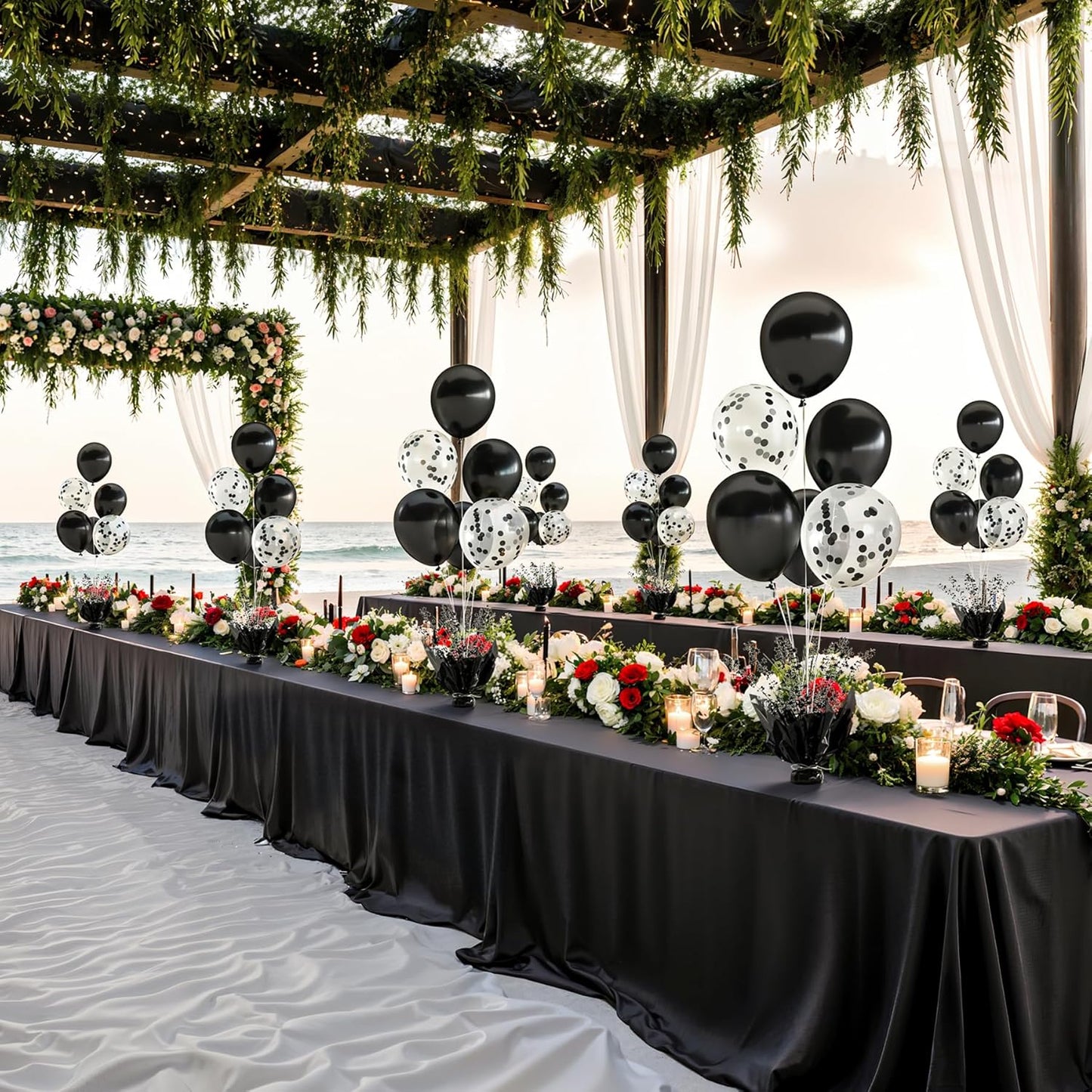 6 Set Black Balloon Table Centerpieces for Birthday Parties, Balloon Stand Kit with Black Balloons for Table Decoration