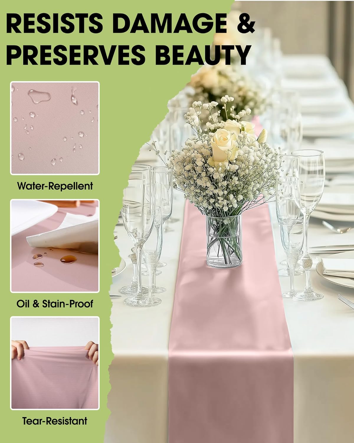 Pureegg Dusty Pink Plastic Table Runners - 20 Pack, 14'' x 108'', Water Resistant & Disposable Centerpiece Decorations for Table Cloth, Wedding, Birthday, Holiday, Baby Shower, Party, Home Decor