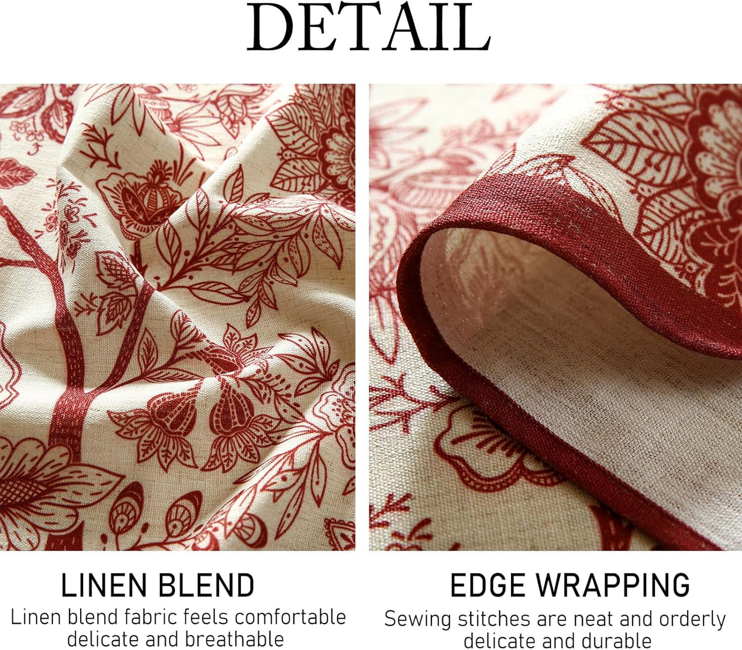 ISAENNE Designer French Linen Round Tablecloth,Red Floral Washable Indoor Table Cloth,Durable Home Decor Tablecloths for Dining Thanksgiving Kitchen Party Christmas,Diameter 67"-Ruyi A