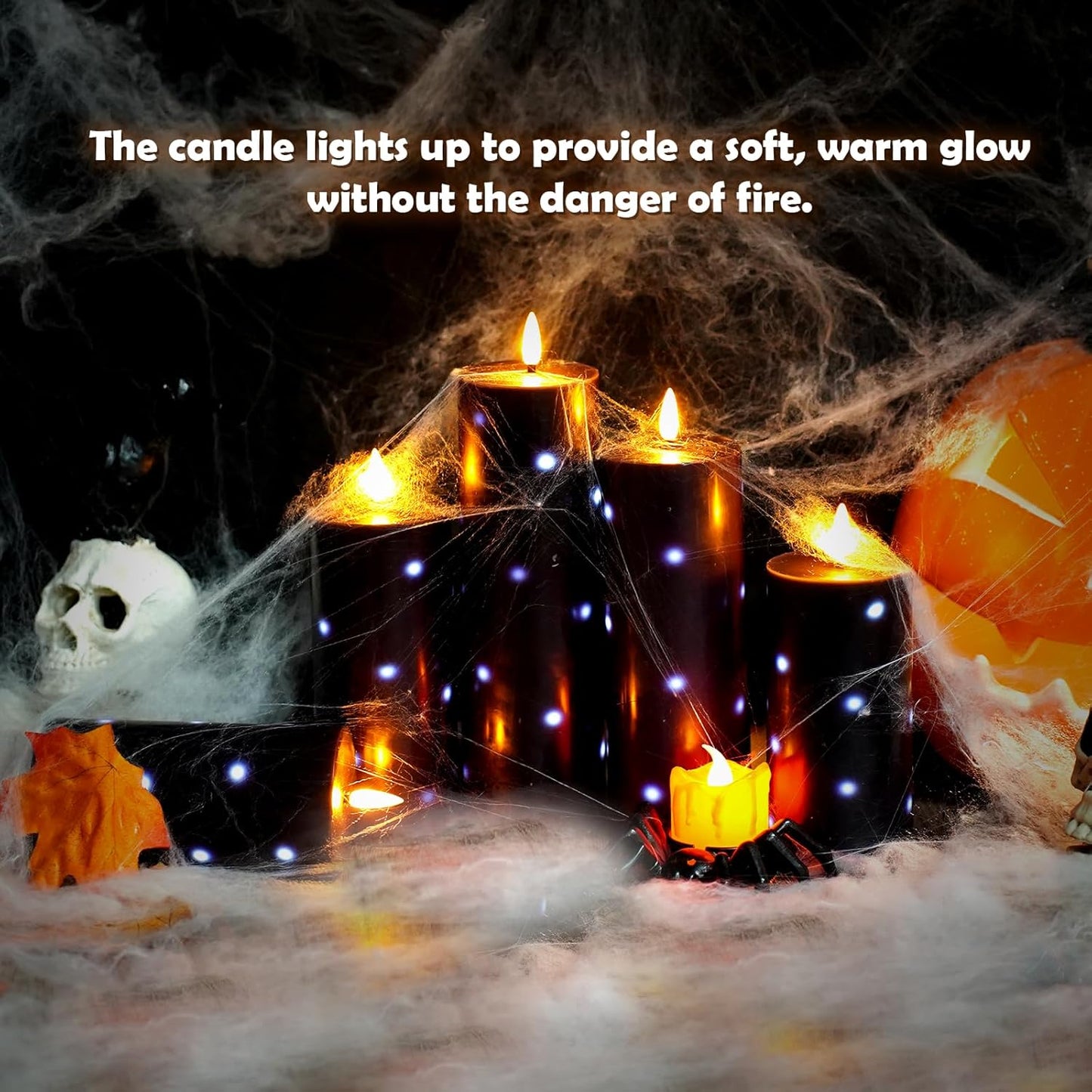 Flickering Flameless Candles,Battery Operated Real Wax LED Pillar Candles with Remote Control and Timer,with Embedded Star String,Set of 9 (Black)