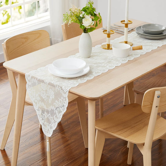 LinenZone Ivory Table Runner with 2 Tassels for Rustic Vintage Decor. Lace Table Runner Works Great As Wedding, Thanksgiving or Christmas Table Decor (Mia 14 x 72, Ivory)