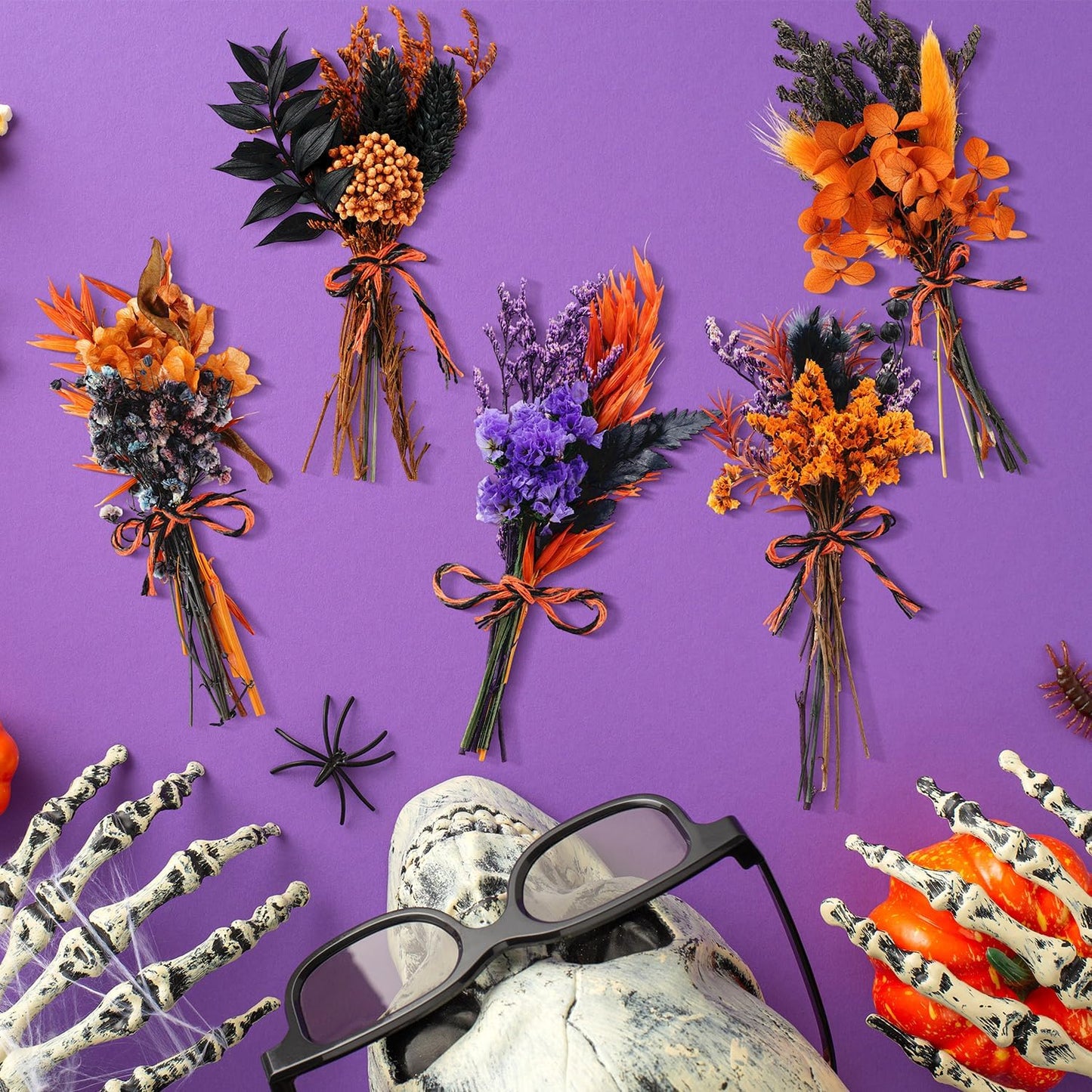 10/12/24/36 Pack Mini Dried Flowers for Vase Wedding Various Mini Bouquet Dried Small Wildflowers Natural Flowers Bulk for Crafts DIY Decor (12, Halloween Color1)